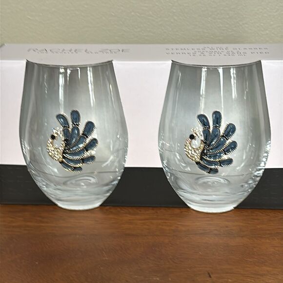 Rachel Zoe Crystal Embellished Peacock Stemless Wine Glasses! - Picture 1 of 10